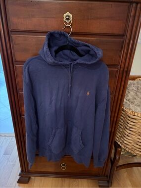 Polo by Ralph Lauren Navy Hooded Sweatshirt. Waffle weave inside hood.